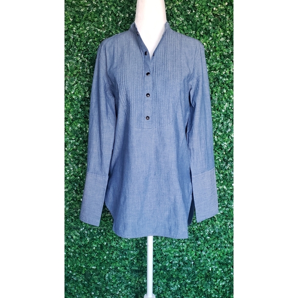 32. J.Crew Classic-fit chambray tuxedo popover shirt - Picture 8 of 8